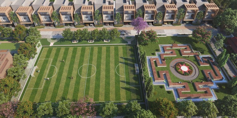 Beautiful green landscape at Allure Avani with lush trees, plants, and open natural spaces