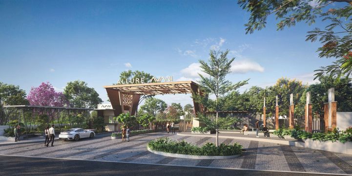 Main entrance gate of Allure Avani residential community with modern architectural design